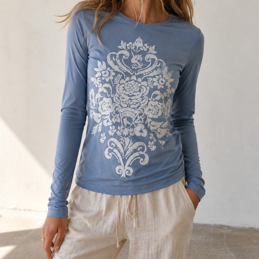Hiho UPF Performance Long Sleeve Shirt Blue Floral Sun Protection Top Surf-sz S
